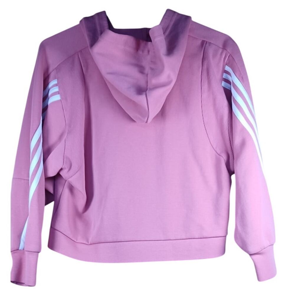 Adidas Pink Cropped Zip Hoodie Small Women Athletic Jacket 3 Stripe Sporty - Picture 5 of 10